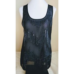 Studio Y Sheer Sequin Camisole Tank Top - Size Medium